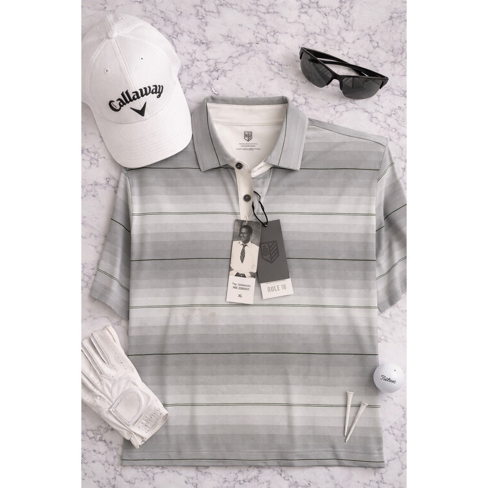 Rule 18 Bobby Jones Mens XL Graphite Grey Striped Performance Golf Polo BR230225